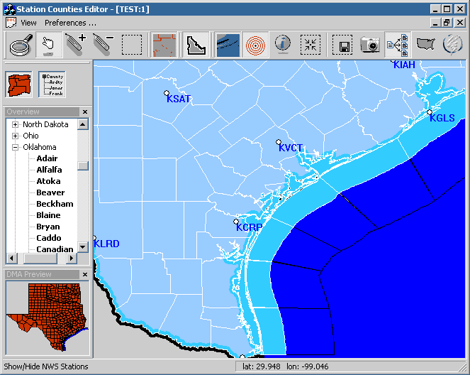 Creating/Editing a station map. Showing NWS stations.